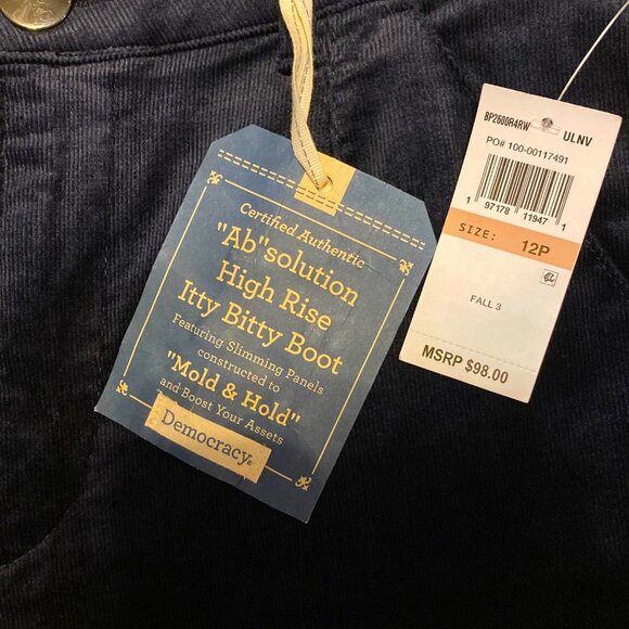 Democracy Ab Solution Itty Bitty Boot Corduroy Jeans Womens 12P PETITE Navy NWT - Picture 3 of 9